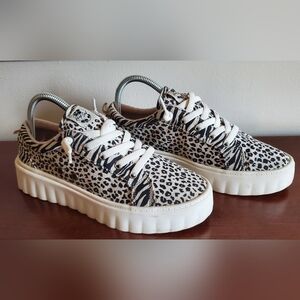 Roxy Sheilahh Platform Sneakers Women's Size 8 Black White Leopard Animal Print